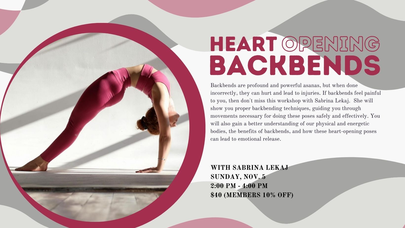 Flyer for Heart Opening Backbends Workshop