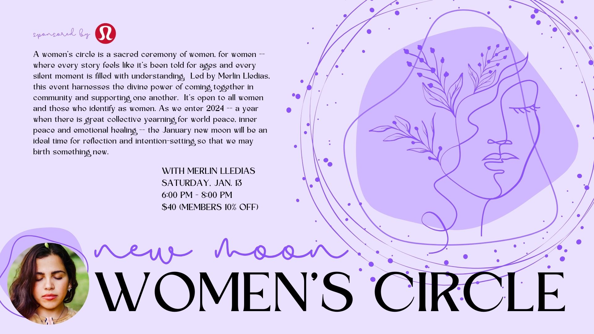 Graphic for our New Moon Women's Circle event.