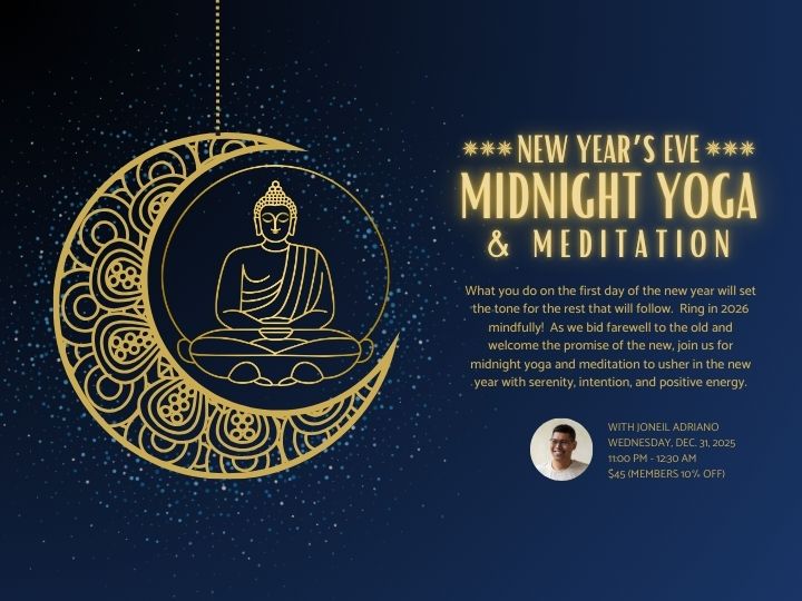 new year's eve midnight yoga + meditation (720 x 540 px) Flyer for New Year's Eve Midnight Yoga & Meditation