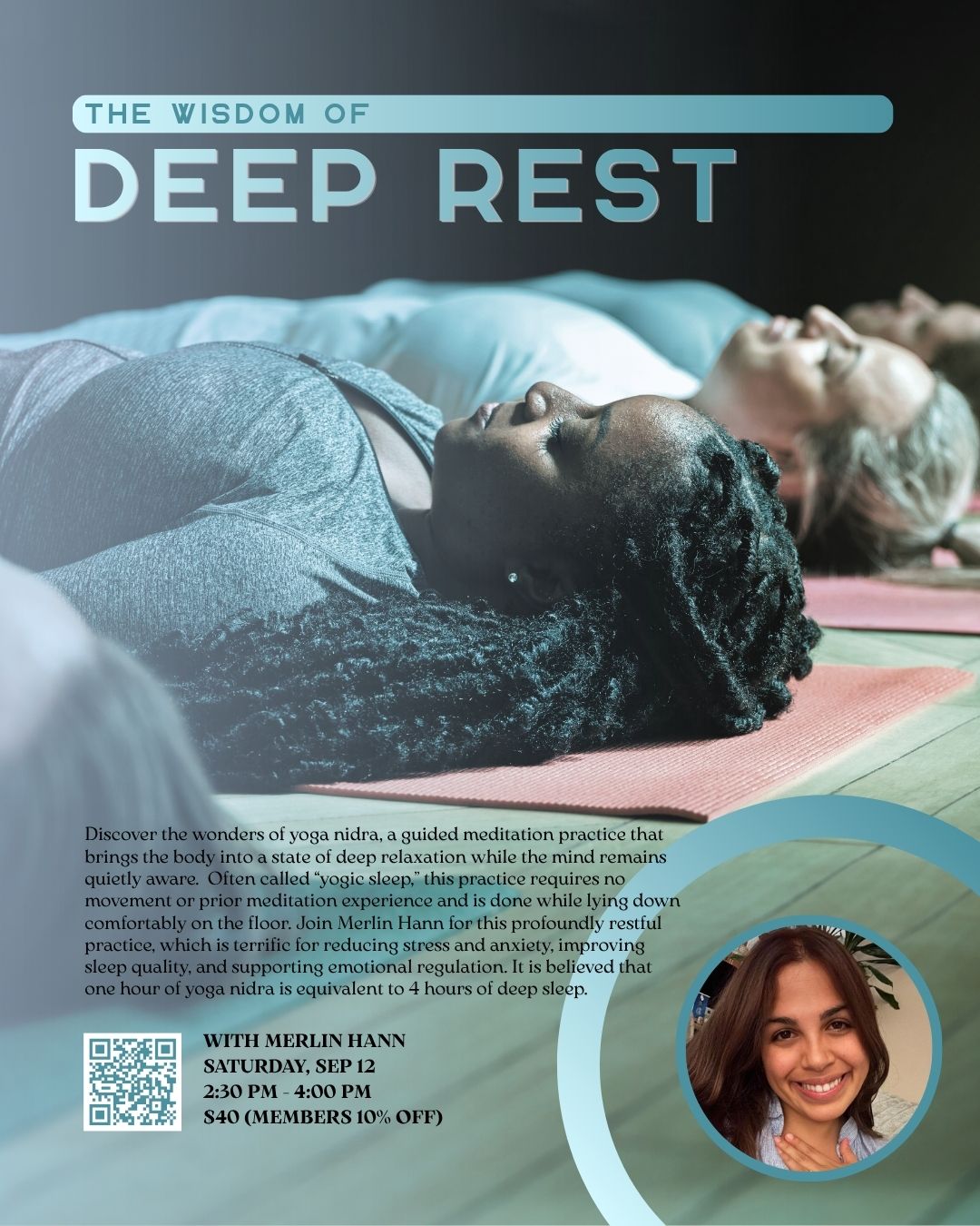 yoga nidra (Instagram Post (45)) (1) Dark blue flyer for New Moon Women's Circle with feature of twin women sitting in front of the new moon against a starry night sky.